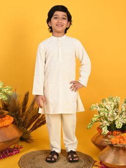 SAKA DESIGNS - Boys White Embroidery Kurta with White Pyjama (Set of 2)