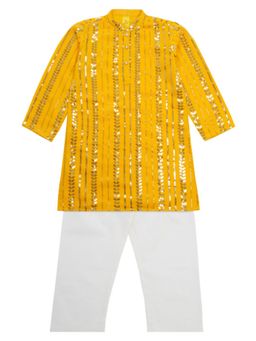 SAKA DESIGNS - Yellow Full Embellished Kurta with Pyjamas Boys (Set of 2)