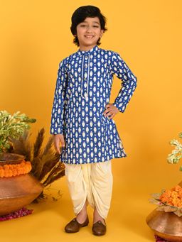 SAKA DESIGNS - Boys Blue Quirky Fish Printed Kurta with Dhoti (Set of 2)