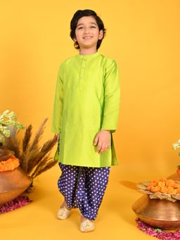 SAKA DESIGNS - Boys Green Kurta with Blue Bandhani Dhoti (Set of 2)