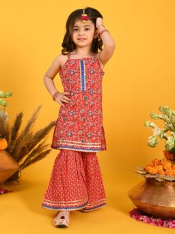 SAKA DESIGNS - Girls Red Printed Kurta with Sharara (Set of 2)