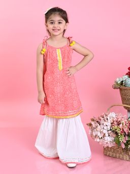 SAKA DESIGNS - Girls Orange Bandhani with White Sharara (Set of 2)