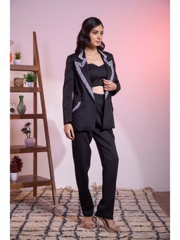 Kanika Verma - Black Swarovski Blazer with Bustier and Pant (Set of 3)