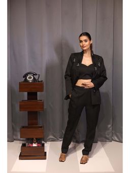 Kanika Verma - Black Stone Blazer with Bustier and Pant (Set of 3)
