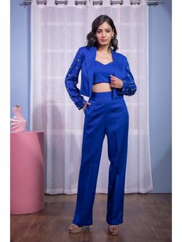 Kanika Verma - Blue Short Blazer with Bustier and Pant (Set of 3)