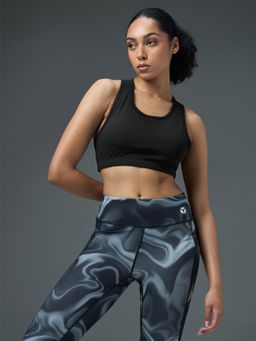 Technosport - Women Slim Fit Scoop Neck Sports Bra with ELASTO PLUS for Training - Black