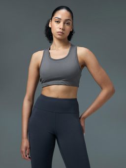 Technosport - Women Slim Fit Scoop Neck Sports Bra with ELASTO PLUS for Training - Grey