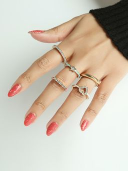 Lilly & Sparkle - Gold-Plated Set of 5 Crystal-Studded Rings