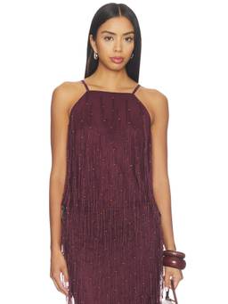 Anna Quan - Hesse Women's Beaded Fringe Mesh Top Burgundy