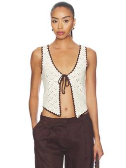 MAJORELLE - Tie Front Women's Sleeveless Crochet Knit Crop Top White