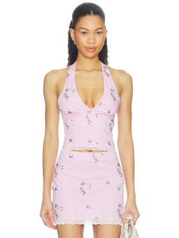 MAJORELLE - Anais Women's Sleeveless Halter Neck Embellished Top Pink