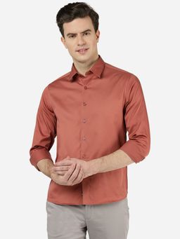 Greenfibre - Mens Solid Brown Slim Fit Full Sleeve Cutaway Collar Casual Shirt