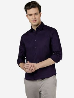Greenfibre - Mens Solid Purple Slim Fit Full Sleeve Cutaway Collar Casual Shirt