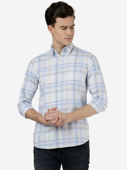 JadeBlue - Mens Checked Blue Slim Fit Full Sleeve Cutaway Collar Casual Shirt
