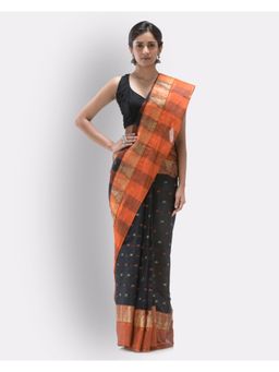 Angoshobha - Self Temple Design Tant Pure Cotton Saree -Black