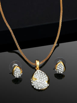 Estele - Gold Plated Dazzling Pendant Necklace With Austrian Crystals for Women (Set of 2)