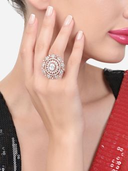 Zaveri Pearls - Rose Gold Cubic Zirconia Party Bling Statement Brass Ring-ZPFK15427