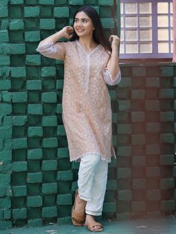 Zuri - Peach Embroidered Cotton Kurta