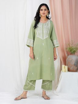 Zuri - Olive Green Embroidered Cotton Kurta