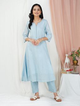 Zuri - Sky Blue Embroidered Cotton Silk Anarkali Kurta