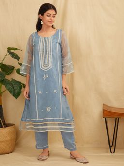 Zuri - Powder Blue Embroidered Organza Kurta