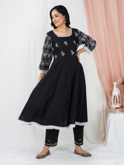 Zuri - Black Embroidered Cotton Anarkali Kurta