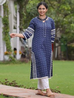 Zuri - Blue Printed Cotton Kurta