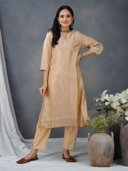 Zuri - Beige Embroidered Chanderi Kurta