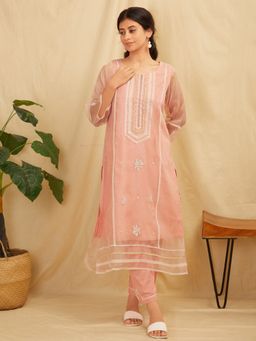 Zuri - Peach Embroidered Organza Kurta