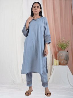 Zuri - Dark Blue Hand Embroidered multicolor Cotton Kurta