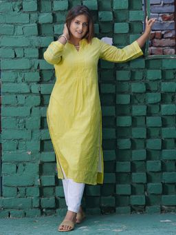 Zuri - Lemon Yellow Embroidered Cotton Kurta
