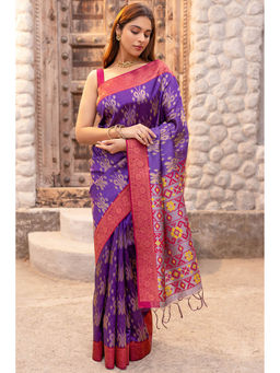 Soch - Women Purple Tussar Woven Design Saree with Unstitched Blouse