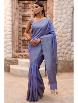 Soch - Women Indigo Blue Tussar Woven Design Saree with Unstitched Blouse