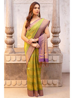 Soch - Women Light Green Tussar Zari Woven Saree with Unstitched Blouse