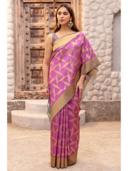 Soch - Women Magenta Tussar Zari Woven Saree with Unstitched Blouse