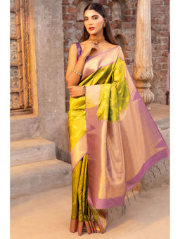 Soch - Women Light Green Tussar Zari Woven Saree with Unstitched Blouse