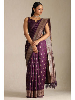 Soch - Women Wine Tussar Zari Woven Saree with Unstitched Blouse