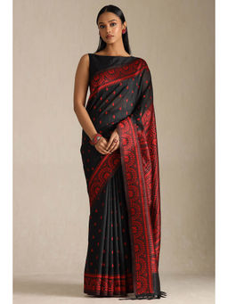 Soch - Women Red Tussar Woven Design Saree with Unstitched Blouse