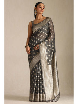 Soch - Women Charcoal Tussar Woven Design Saree with Unstitched Blouse