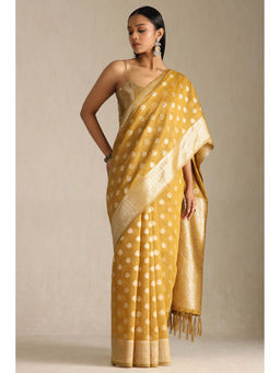 Soch - Women Gold Tussar Woven Design Saree with Unstitched Blouse