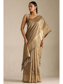 Soch - Women Beige Tussar Woven Design Saree with Unstitched Blouse