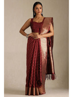Soch - Women Maroon Tussar Woven Design Saree with Unstitched Blouse