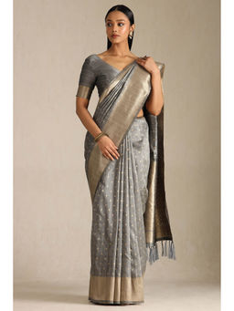 Soch - Women Grey Tussar Woven Design Saree with Unstitched Blouse