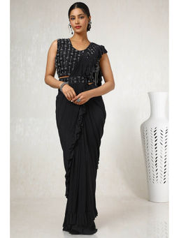 Soch - Women Black Nylon Blend Ready To Wear Saree with Stitched Blouse & Belt