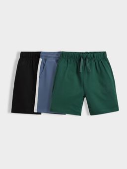 Orange Sugar - Kids Solid and Colour Blocked Cotton Shorts (Pack of 3)