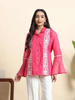Sarvaa by Kriti - Pink Embroidered Poppy Shirt