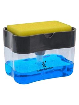 Kuber Industries - Rectangle Liquid Soap Dispenser for Kitchen with Pump and Sponge Holder Grey