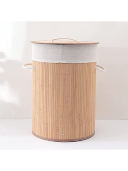 Kuber Industries - Bamboo Basket With Lid Foldable Laundry Basket For Clothes (Natural)