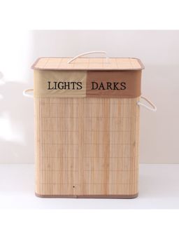 Kuber Industries - Bamboo Basket With Lid Foldable Laundry Basket For Clothes Natural