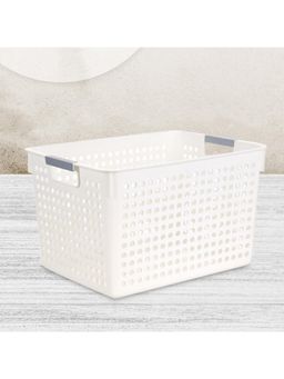 Kuber Industries - Large Hollow Storage Basket With HandleFor Wardrobe (White)